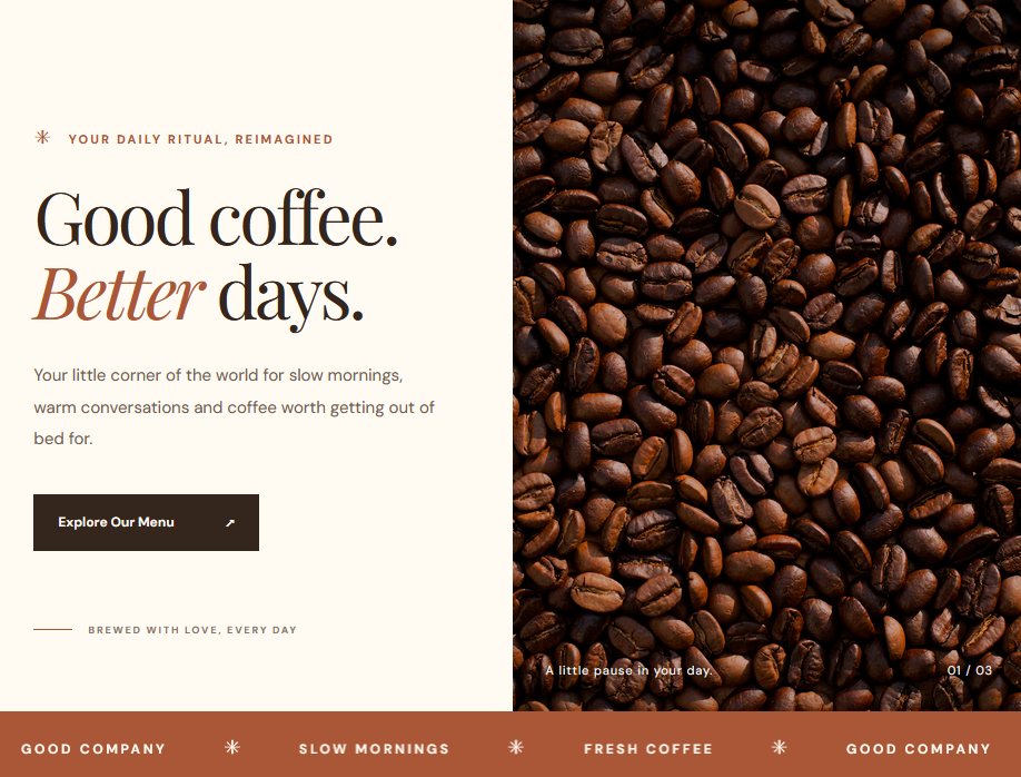 The Daily Brew café website homepage